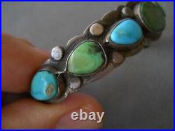 OLD Native American Navajo Multi-Color Turquoise Row Sterling Silver Bracelet