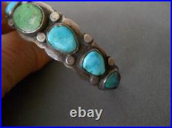 OLD Native American Navajo Multi-Color Turquoise Row Sterling Silver Bracelet