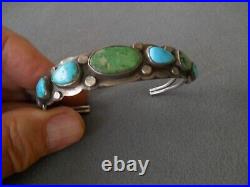 OLD Native American Navajo Multi-Color Turquoise Row Sterling Silver Bracelet