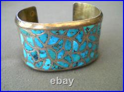 OLD Native American Zuni Rich Blue Fish Scale Inlay Sterling Silver Bracelet