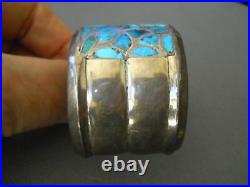 OLD Native American Zuni Rich Blue Fish Scale Inlay Sterling Silver Bracelet