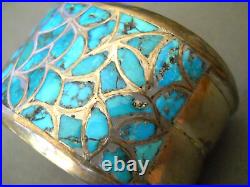 OLD Native American Zuni Rich Blue Fish Scale Inlay Sterling Silver Bracelet