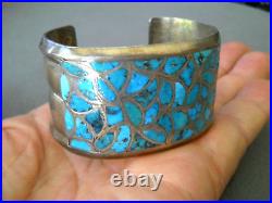 OLD Native American Zuni Rich Blue Fish Scale Inlay Sterling Silver Bracelet