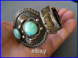 OLD Southwestern Native American Navajo Turquoise Sterling Silver Watch Bracelet