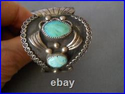 OLD Southwestern Native American Navajo Turquoise Sterling Silver Watch Bracelet