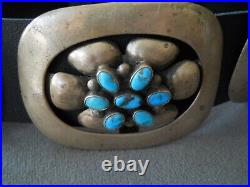 OLD Southwestern Native American Turquoise Cluster Sterling Silver Concho Belt