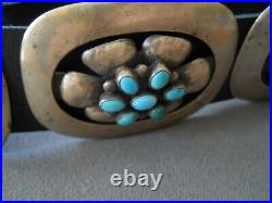 OLD Southwestern Native American Turquoise Cluster Sterling Silver Concho Belt