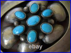 OLD Southwestern Native American Turquoise Cluster Sterling Silver Concho Belt