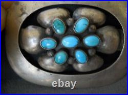 OLD Southwestern Native American Turquoise Cluster Sterling Silver Concho Belt