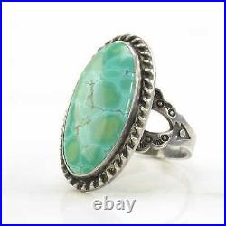 OOAK Native American Silver Ring Spiderweb Turquoise Stamped Sterling Size 7 1/2