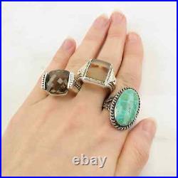 OOAK Native American Silver Ring Spiderweb Turquoise Stamped Sterling Size 7 1/2