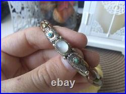 Odd Native American Silver Copper Brass Chain Bracelet Cuff Turquoise Jewelry