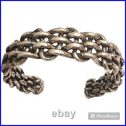 Old 1940s NAVAJO WIDE Coin SILVER NATIVE AMERICAN Hand Braided BRACELET