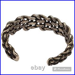 Old 1940s NAVAJO WIDE Coin SILVER NATIVE AMERICAN Hand Braided BRACELET