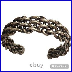 Old 1940s NAVAJO WIDE Coin SILVER NATIVE AMERICAN Hand Braided BRACELET