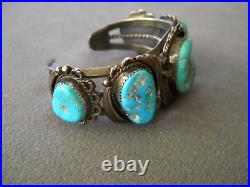 Old Heavy-Gauge Native American Navajo Turquoise Nugget Sterling Silver Bracelet