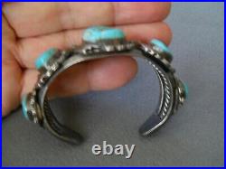 Old Heavy-Gauge Native American Navajo Turquoise Nugget Sterling Silver Bracelet