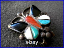 Old Native American Multi-Stone Butterfly Inlay Sterling Silver Clip Earrings