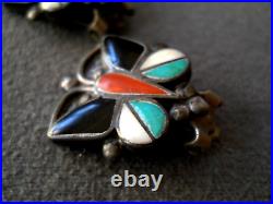 Old Native American Multi-Stone Butterfly Inlay Sterling Silver Clip Earrings