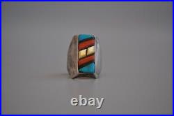 Old Pawn Navajo sterling Silver Ring Turquoise, Coral, Shell. Size 10 1/2