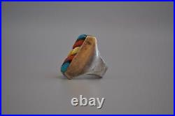 Old Pawn Navajo sterling Silver Ring Turquoise, Coral, Shell. Size 10 1/2