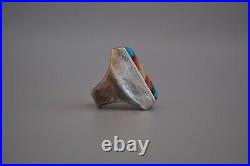 Old Pawn Navajo sterling Silver Ring Turquoise, Coral, Shell. Size 10 1/2