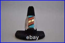 Old Pawn Navajo sterling Silver Ring Turquoise, Coral, Shell. Size 10 1/2