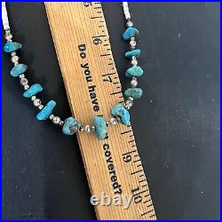 Old Vtg Navajo Turquoise Sterling Native American Jewelry Silver Beaded Necklace