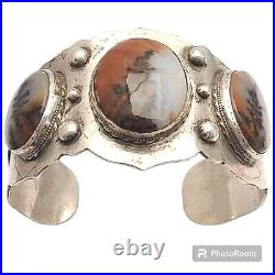 One Of The Best Ever Old Native American Petrified Wood Sterling Silver Bracelet