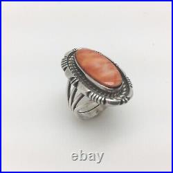 Orange Spiny Oyster Sterling Silver Ring Signed RCC Native American Size 7 Oval