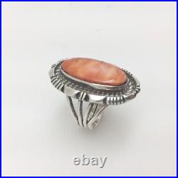 Orange Spiny Oyster Sterling Silver Ring Signed RCC Native American Size 7 Oval