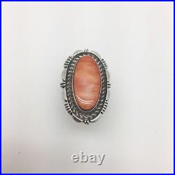 Orange Spiny Oyster Sterling Silver Ring Signed RCC Native American Size 7 Oval