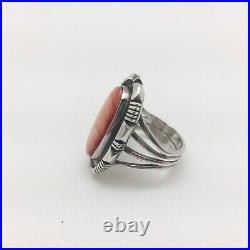 Orange Spiny Oyster Sterling Silver Ring Signed RCC Native American Size 7 Oval