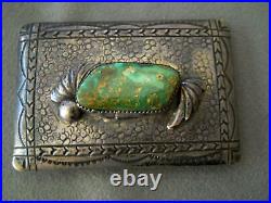 R H BEGAY Native American Royston Turquoise Sterling Silver Stamped Belt Buckle