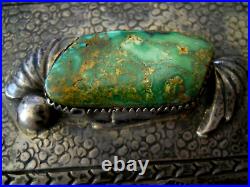 R H BEGAY Native American Royston Turquoise Sterling Silver Stamped Belt Buckle