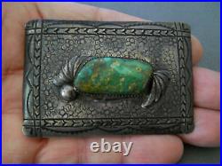 R H BEGAY Native American Royston Turquoise Sterling Silver Stamped Belt Buckle