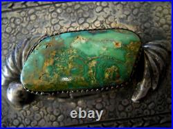 R H BEGAY Native American Royston Turquoise Sterling Silver Stamped Belt Buckle