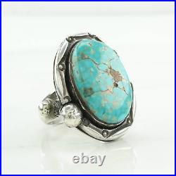 Ring Native American Silver Large, Turquoise Spiderweb, Sterling Silver Size 8