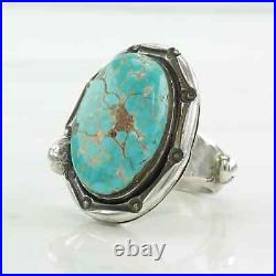 Ring Native American Silver Large, Turquoise Spiderweb, Sterling Silver Size 8