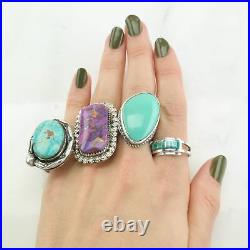 Ring Native American Silver Large, Turquoise Spiderweb, Sterling Silver Size 8