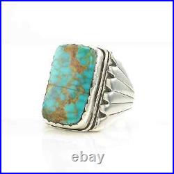 Ring Native American Silver Spiderweb Turquoise Square Sterling Size 11 3/4