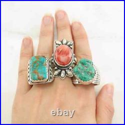 Ring Native American Silver Spiderweb Turquoise Square Sterling Size 11 3/4