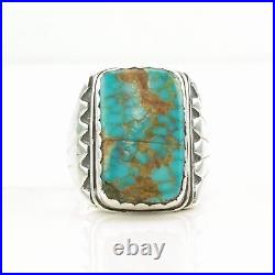 Ring Native American Silver Spiderweb Turquoise Square Sterling Size 11 3/4