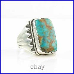 Ring Native American Silver Spiderweb Turquoise Square Sterling Size 11 3/4