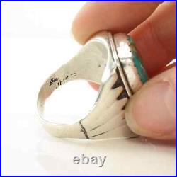 Ring Native American Silver Spiderweb Turquoise Square Sterling Size 11 3/4