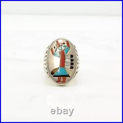 Ring Native American Silver Turquoise Inlay Rain Dancer Sterling Size 11 3/4