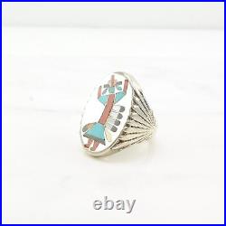 Ring Native American Silver Turquoise Inlay Rain Dancer Sterling Size 11 3/4