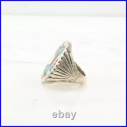 Ring Native American Silver Turquoise Inlay Rain Dancer Sterling Size 11 3/4