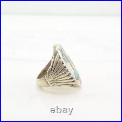 Ring Native American Silver Turquoise Inlay Rain Dancer Sterling Size 11 3/4