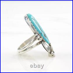 Ring Native American Silver Turquoise Leaf, Feather Sterling Size 7